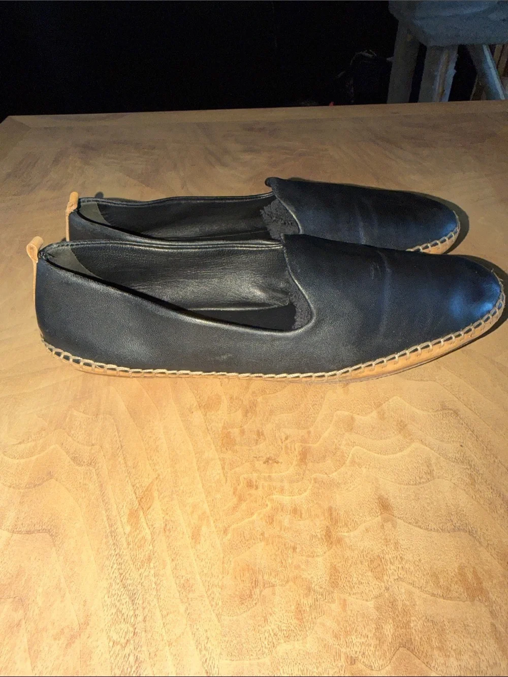 Veronica Beard Black Leather Espadrille Flats Size 10